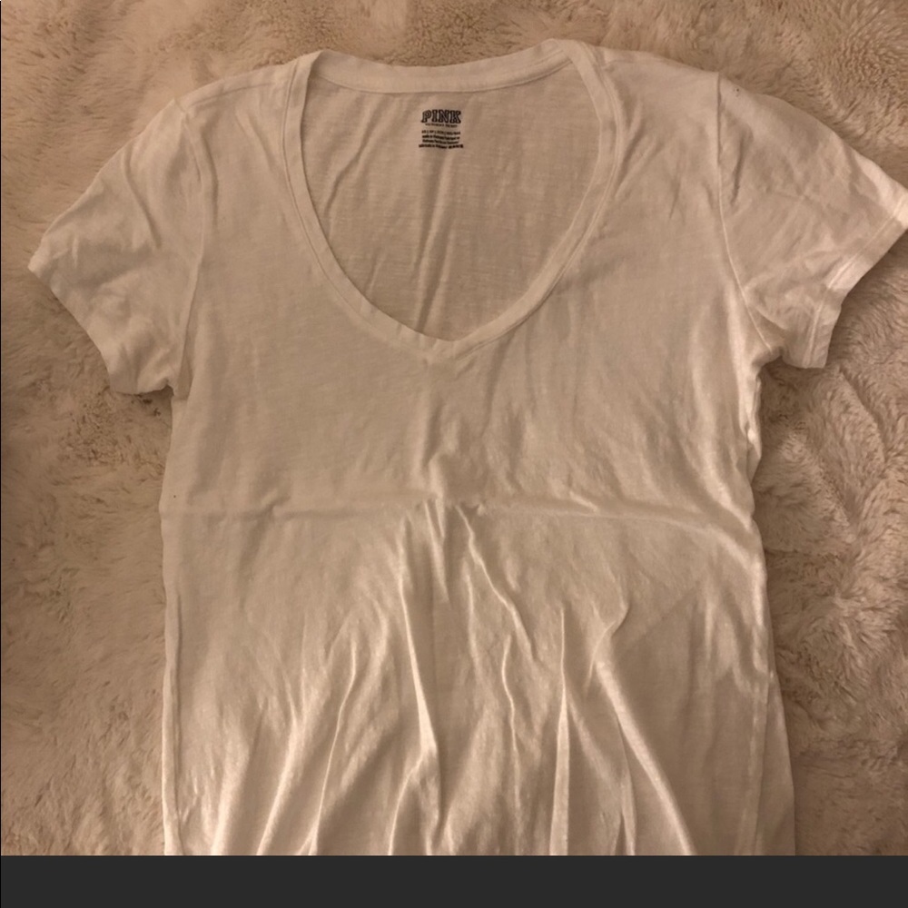 NWOT PINK Victoria’s Secret Basic White Tee V-Neck